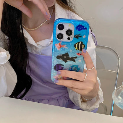 Korean Ins Ripple Texture Aquaria Lovely Fishes Case for iPhone - IDefend