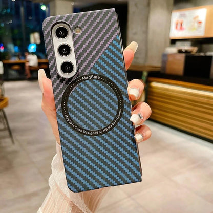 Carbon Fiber Pattern Magsafe Phone Case For Samsung Galaxy Z Fold 5 4 3 Slim Hard PC Cover - IDefend