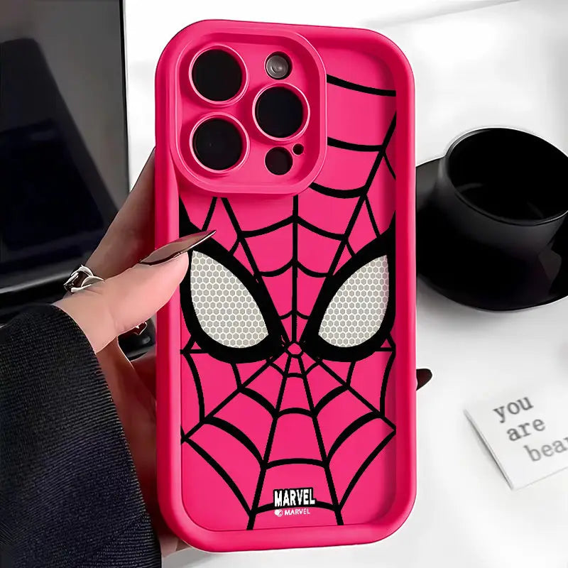 Marvel Spider Man Black Super Cool Spider Web Phone Case For iPhone 15 14 13 12 11 Pro Max XR XS 78Plus MINI Y2K Soft Back Cover