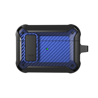 Security Lock Cover For Airpods Pro 2 Case Luxury Carbon Fibre Switch Earphone Case With Keychain For Airpods 4 3 Shockproof Box