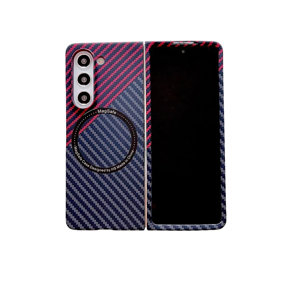 Carbon Fiber Pattern Magsafe Phone Case For Samsung Galaxy Z Fold 5 4 3 Slim Hard PC Cover