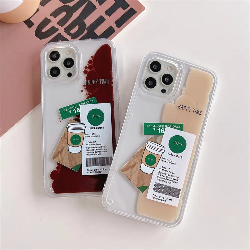 ins coffee label liquid quicksand case for iphone