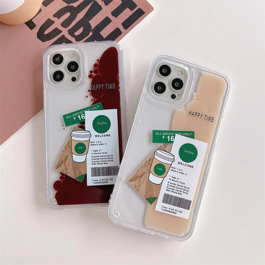 ins coffee label liquid quicksand case for iphone - IDefend