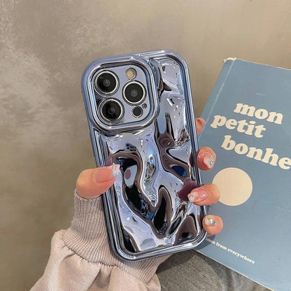 Glossy 3D Meteorite Texture Plating Silver Phone Case For iPhone - IDefend
