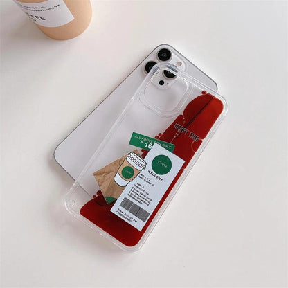 ins coffee label liquid quicksand case for iphone - IDefend