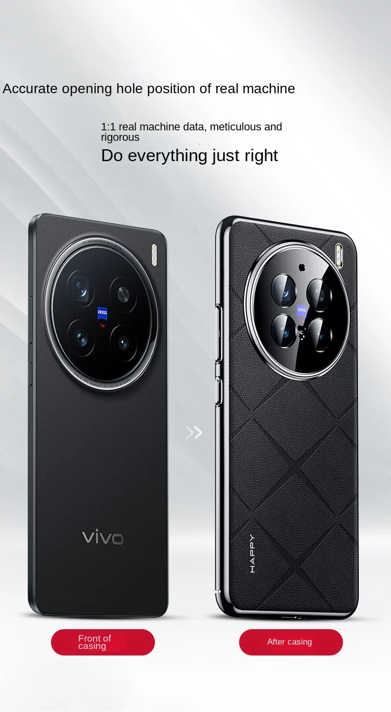 For VIVO X200 Pro Case Luxury Vegan Leather Lens Protective Back Case For VIVO