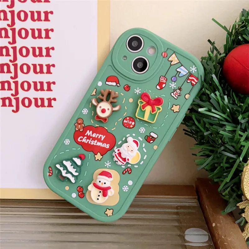 Ottwn 3D Cartoon Elk Santa Claus Tree Christmas Phone Case For iPhone - IDefend