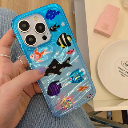 Korean Ins Ripple Texture Aquaria Lovely Fishes Case for iPhone - IDefend