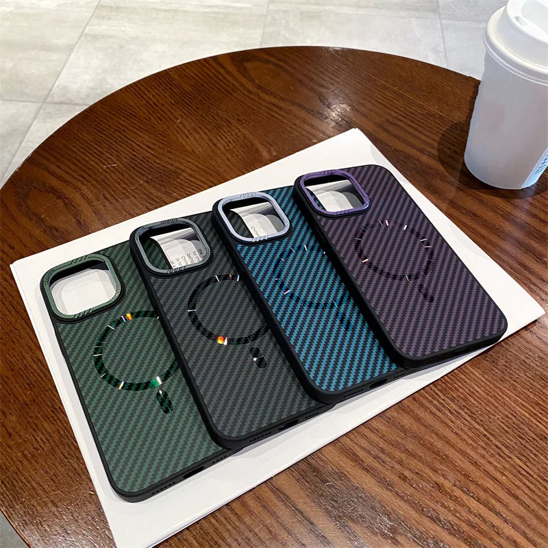 Carbon fiber striped magnetic phone case For iPhone