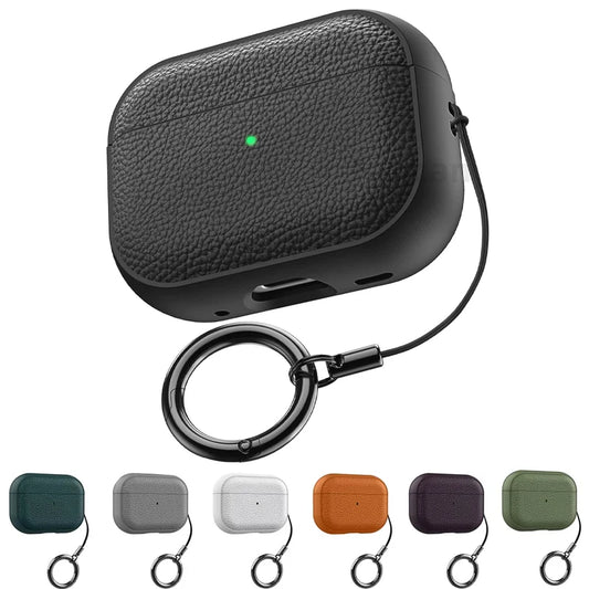 Case for Air Pods 4 3 2 1 Shell PU Leather Grain Case with Keyring Hook Wireless Earphone Accessoris For AirPods Pro 1 2 Cover