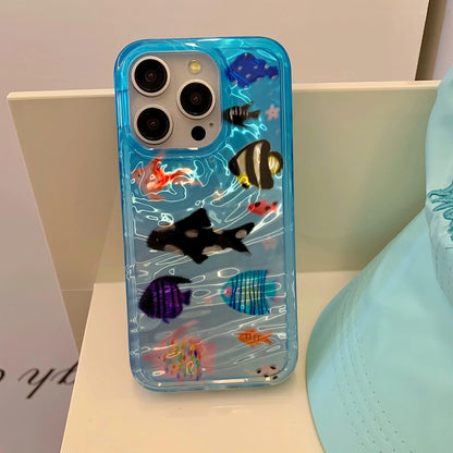 Korean Ins Ripple Texture Aquaria Lovely Fishes Case for iPhone - IDefend