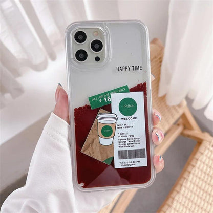 ins coffee label liquid quicksand case for iphone - IDefend