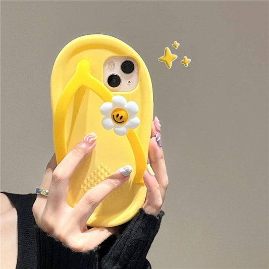 Korea Cute Funny Flower Slippers Soft Phone Case For iPhone - IDefend