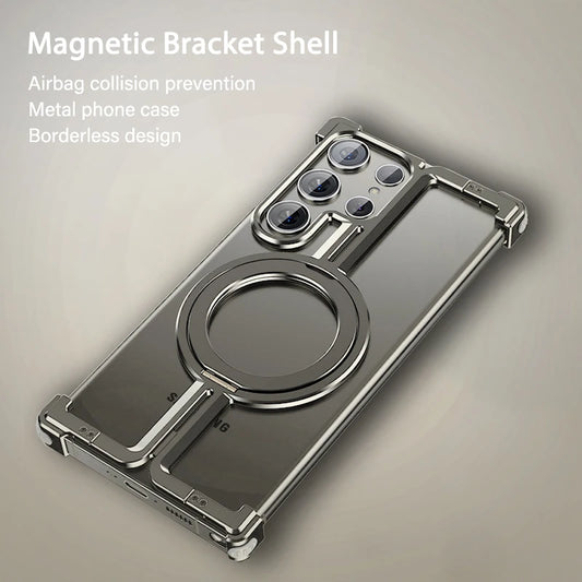 Luxury Magsafe Magnetic Metal Rimless Stand Phone Case For Samsung - IDefend