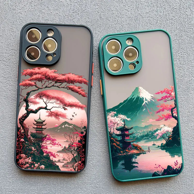 Japanese Aesthetic Mount Fuji Landscape Map Phone Case For iPhone  0.1 - IDefend