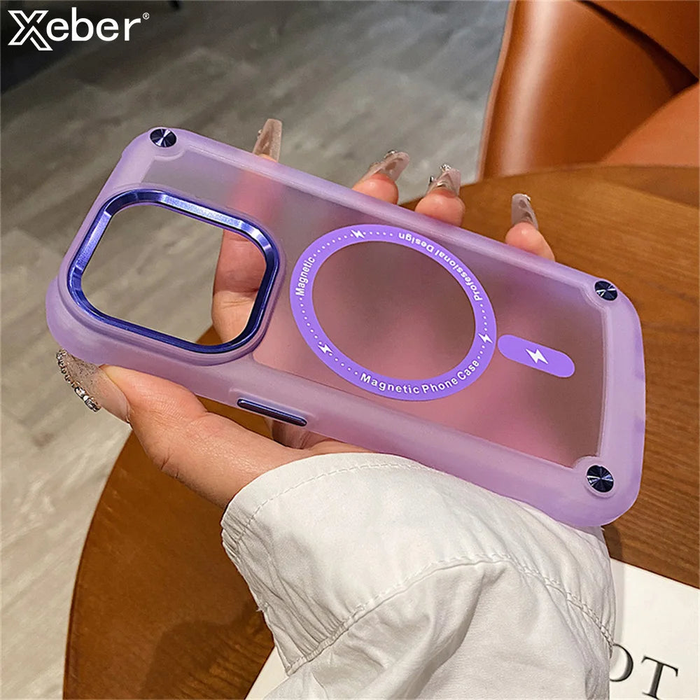 Magnetic Luxury Matte Translucent Armor Shockproof Case For iPhone 114 12 13 15 Pro Max Plus For Magsafe Wireless Charging Cover