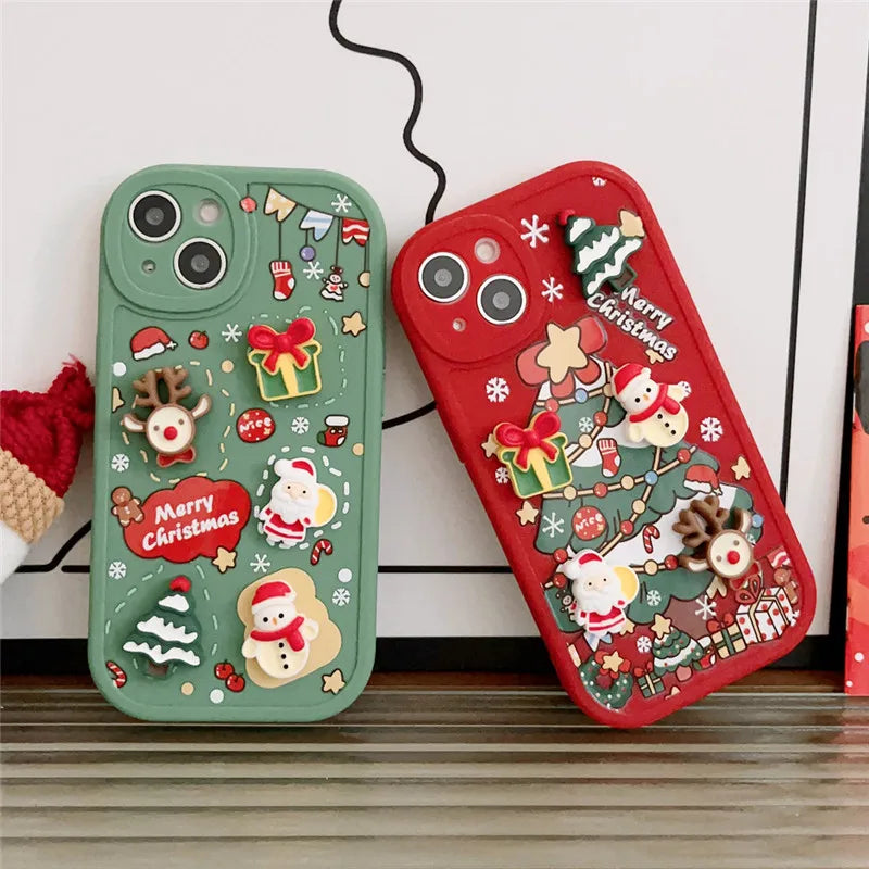 Ottwn 3D Cartoon Elk Santa Claus Tree Christmas Phone Case For iPhone - IDefend