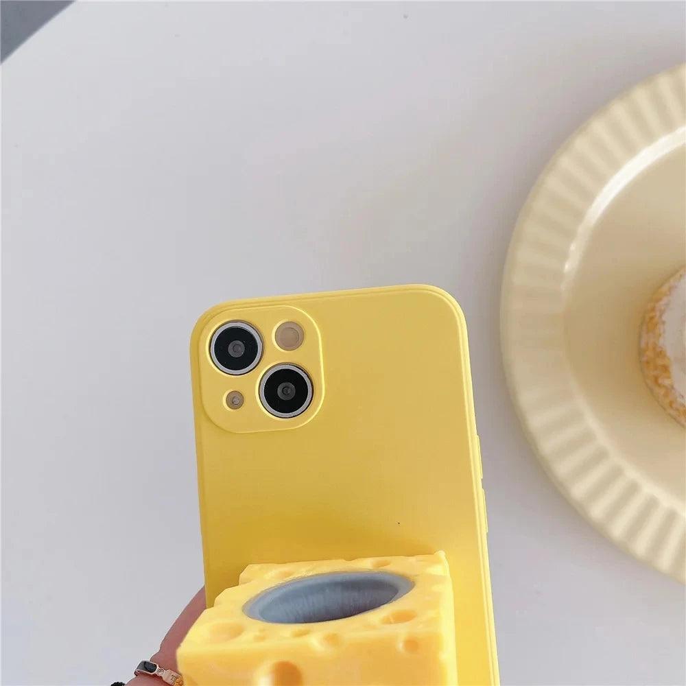 Cute Mouse Cheese Pinch Relieve Stress Soft Silicone Phone Case For iPhone