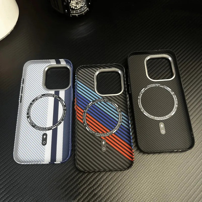 Carbon Fibre Relief Wireless Charging MagSafe Phone Case for iPhone