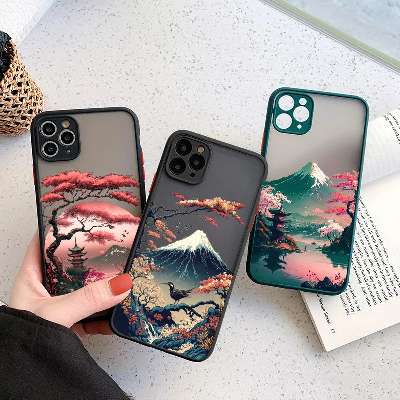 Japanese Aesthetic Mount Fuji Landscape Map Phone Case - IDefend