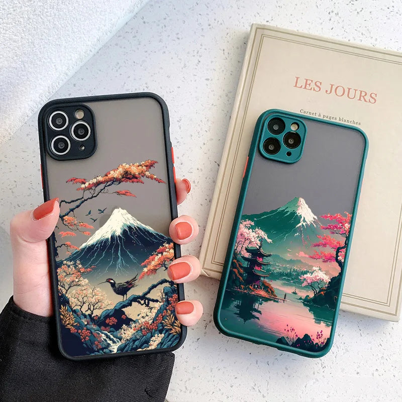 Japanese Aesthetic Mount Fuji Landscape Map Phone Case - IDefend