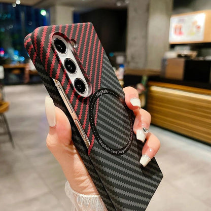 Carbon Fiber Pattern Magsafe Phone Case For Samsung Galaxy Z Fold 5 4 3 Slim Hard PC Cover - IDefend