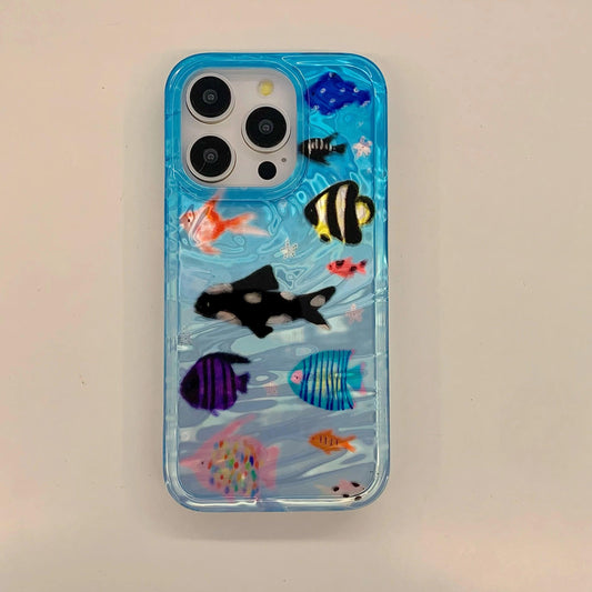 Korean Ins Ripple Texture Aquaria Lovely Fishes Case for iPhone - IDefend