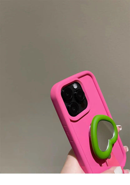 Love Mirror Stand Portable Anti-Lost Hand Strap Simple Phone Case For iPhone - IDefend