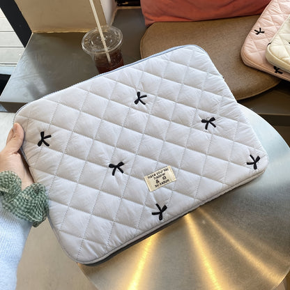 1pc Laptop bag ballet style bow embroidered tablet bag suitable for 10/11 inch iPad 13/14 inch MacBook 15/15.6 inch laptop sleeve bag