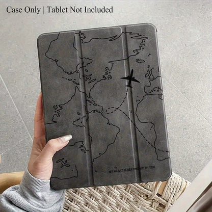 World Map for ipad Case - Durable Faux Leather, Auto Sleep/Wake, Stand Feature, Perfect for 7/8/9 for ipad, 2018 9.7/5/6th/ Air 2/3 10.5/ Pro /11/ Air 4/5 /10.9/ 10th, Travel Accessories | World Map Design | Stand Feature Cas
