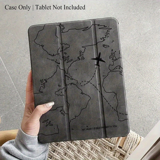 World Map for ipad Case - Durable Faux Leather, Auto Sleep/Wake, Stand Feature, Perfect for 7/8/9 for ipad, 2018 9.7/5/6th/ Air 2/3 10.5/ Pro /11/ Air 4/5 /10.9/ 10th, Travel Accessories | World Map Design | Stand Feature Cas