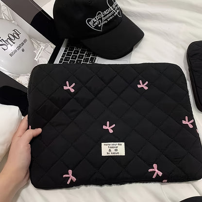 1pc Laptop bag ballet style bow embroidered tablet bag suitable for 10/11 inch iPad 13/14 inch MacBook 15/15.6 inch laptop sleeve bag