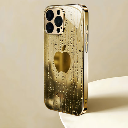 A Golden-Plated Phone Case with an Apple Pattern, Compatible with for iphone 16/16 Pro/16 Plus/16 Pro Max/15/15 Pro/15 Pro Max/14/14 Pro/14 Plus/14 Pro Max/13/13 Pro/13 Pro Max/13 Mini/12/11. It Features a Full-Cover Tempered