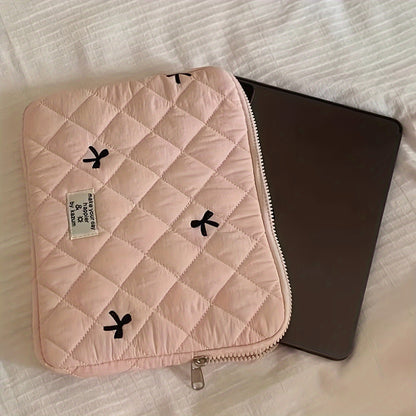 1pc Laptop bag ballet style bow embroidered tablet bag suitable for 10/11 inch iPad 13/14 inch MacBook 15/15.6 inch laptop sleeve bag