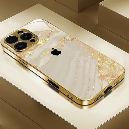 High-End Elegant Apple Pattern Electroplated Tempered Glass Phone Case for iPhone 16/16 Pro /15, etc, Fancy Phone Case, Premium Phone Accessory, Stylish Phone Cover, Sleek Phone Cover, Elegant Design, Uv Printed Design, Scrat