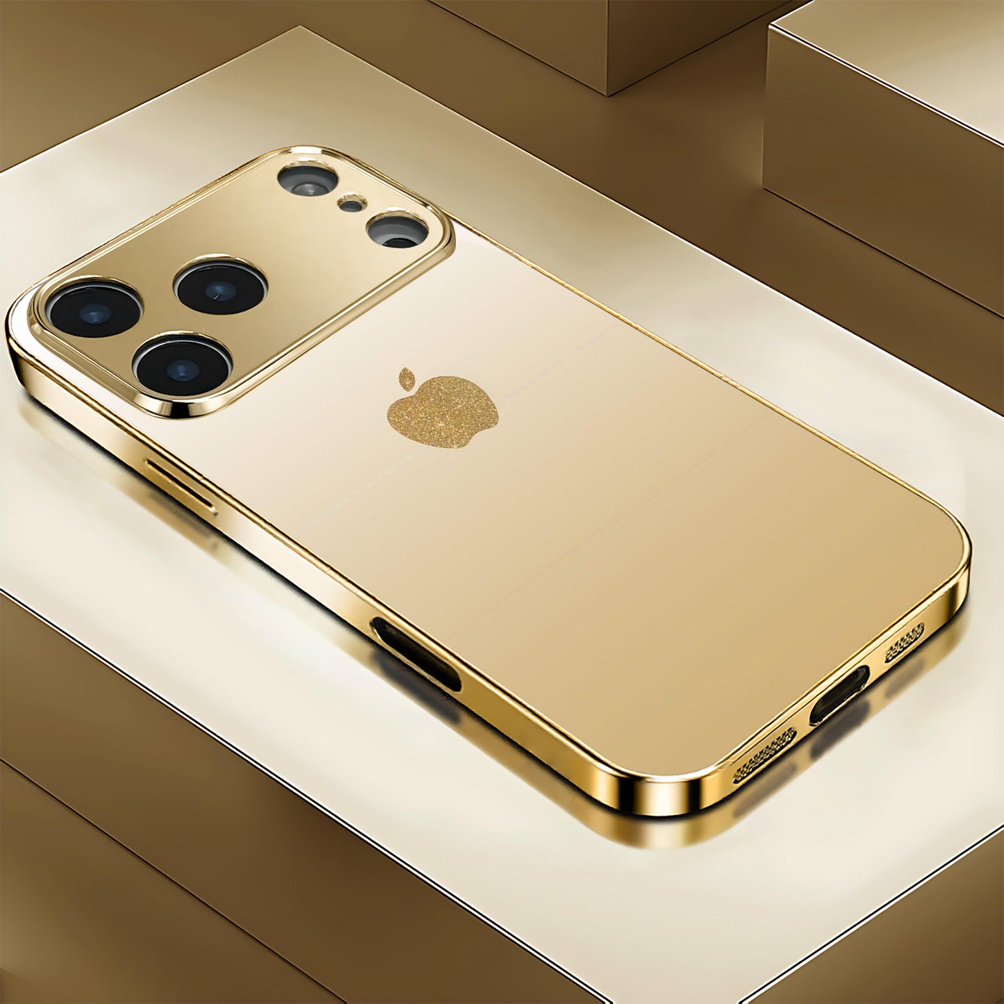 Pattern Golden Electroplated Phone for Iphone 17/17 Pro/17 Air/17 Pro Max/16/16 Pro/16 Plus/16 Pro Max/15/15 Pro/15 Pro Max/14/14 Pro/14 PLUS/14 Pro Max/13/13 Pro/13 Pro Max/13 Mini/12/11. Full-Coverage Tempered Frosted Prote