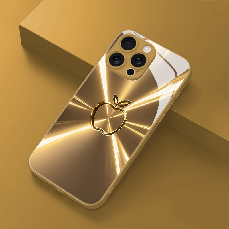 High-End Luxury Shimmering Golden Gradient Metallic Glass Phone Case for Iphone Including 17, 17 Air, 17 Pro, 17 Pro Max, 16, 16 Plus, 16 Pro, 16 Pro Max, 15, 15 Plus, 15 Pro, 15 Pro Max, 14, 14 Plus, 14 Pro, 14 Pro Max, 13,