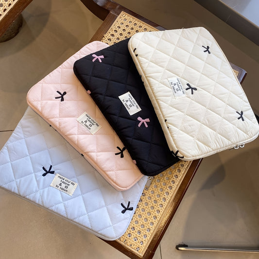 1pc Laptop bag ballet style bow embroidered tablet bag suitable for 10/11 inch iPad 13/14 inch MacBook 15/15.6 inch laptop sleeve bag
